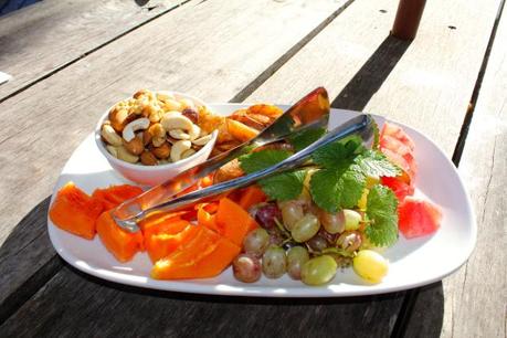 Organic fruit made up part of each breakfast. 