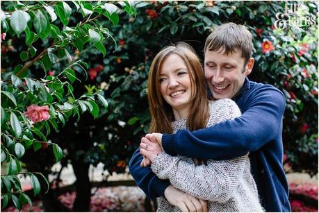 Happy couple relaxed engagement photography in yorkshire