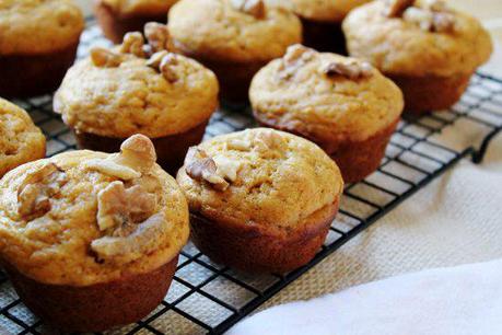 Food: Pumpkin Banana Muffins with Walnuts.