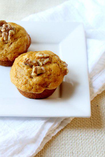 Food: Pumpkin Banana Muffins with Walnuts.