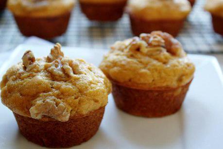 Food: Pumpkin Banana Muffins with Walnuts.