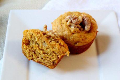 Food: Pumpkin Banana Muffins with Walnuts.