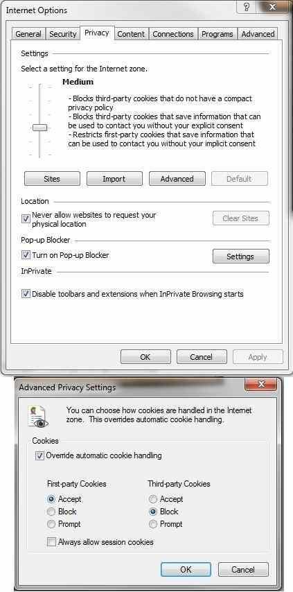 Internet Explorer Privacy Settings Browser Cookies