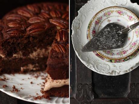 Maple Pecan Chocolate Cake for a Birthday BFF Slice and Plates