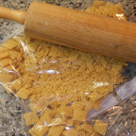 I crushed my corn chex cereal with my rolling pin...