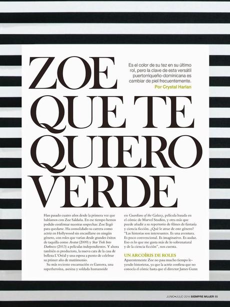 Zoe Saldana For Siempre Mujer Magazine, June/July 2014