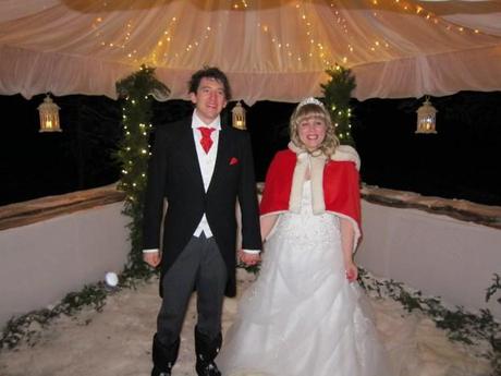Wedding under gazebo in the snow