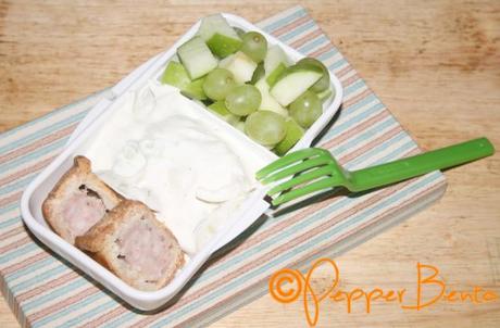 Pork Pie With Cream Cheese Salad and Fruit Bento Lunch