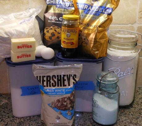 All ingredients assembled, except for the real vanilla extract.  Don't forget it!  It makes these cookies extra delicious!
