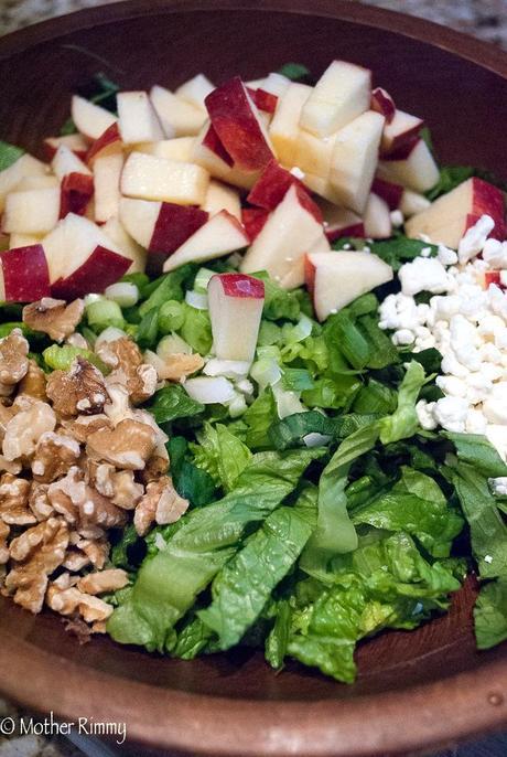 Green Salad with Apples, Goat Cheese, Walnuts and Apple Cinnamon Vinaigrette