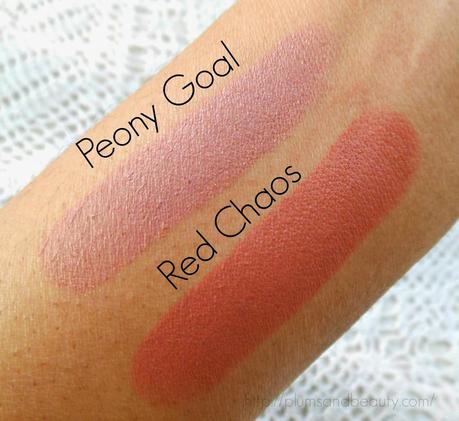 Lakme 9-to-5 Lipsticks (Peony Goal, Red Chaos) :  Review, Swatch