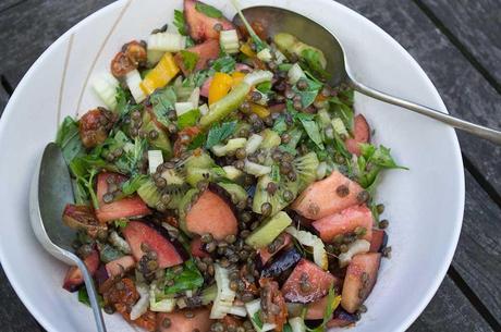 Puy Lentil Salad with Plum and Kiwi in a Maple Dressing (#Vegan, #Glutenfree)