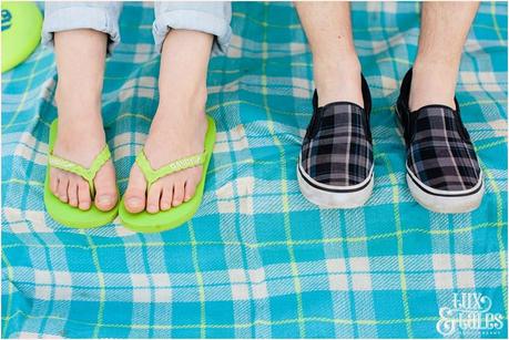 North Beach Engagement Photography Scarborough two feet on beach blanket