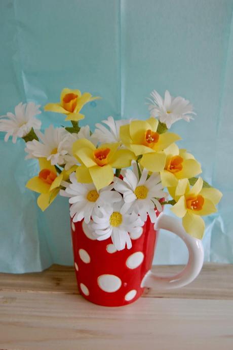 Gorgeous paper peonies and bunches of paper daisies