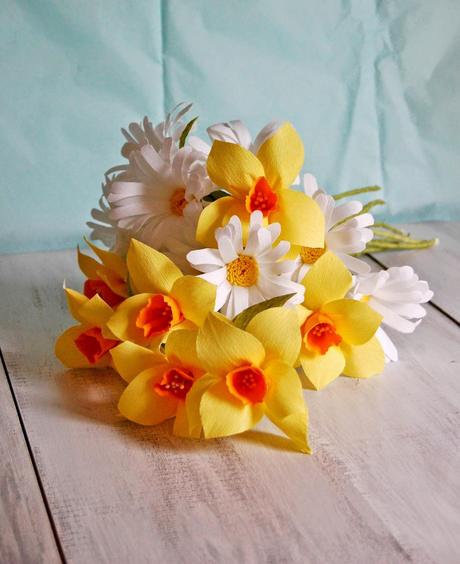 Gorgeous paper peonies and bunches of paper daisies