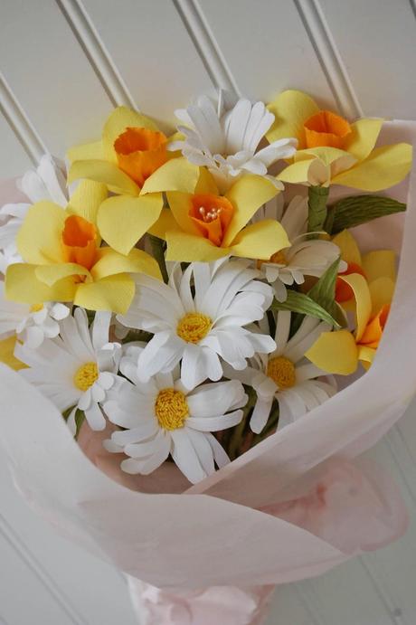 Gorgeous paper peonies and bunches of paper daisies