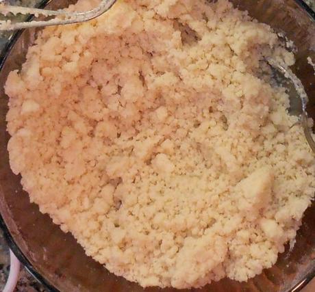 Using a hand mixer, I mixed the ingredients together until the flour and sugar were incorporated into the butter.  The texture is a bit crumbly, but that's exactly how it should be.