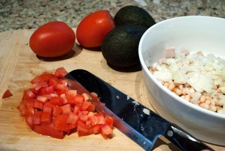 Chopped Salad with Pork, White Beans, Avocado and Cajun Lime Dressing