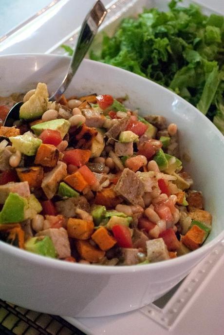 Chopped Salad with Pork, White Beans, Avocado and Cajun Lime Dressing