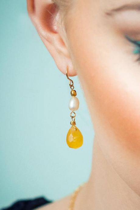 Lemon Quartz Teardrop Earrings with Freshwater Pearl