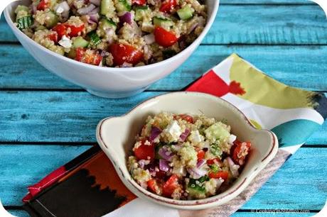 Cucumber Tomato Salad with Quinoa and Ricotta Salata - Guest Post from Cooking in Stilettos