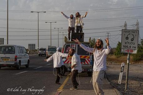 Israel, dancing, Hasidim, Breslov, Hasidic Judaism, outreach, highway, van,