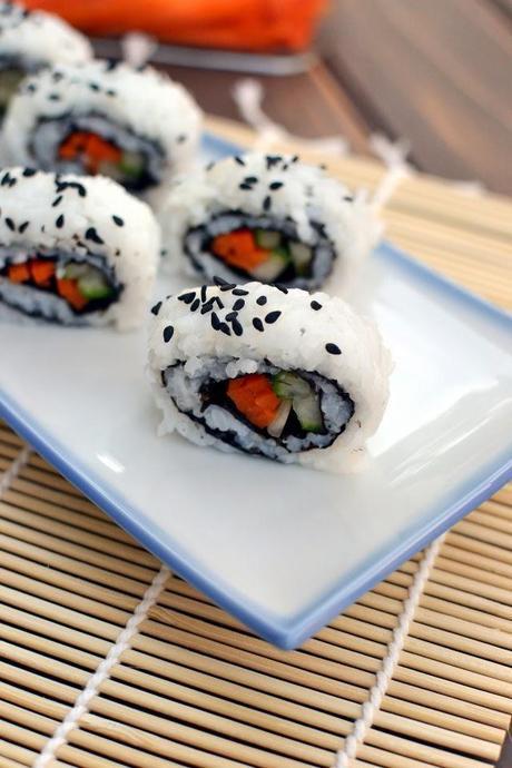 Cucumber & Carrot California Sushi Roll (Vegan Recipe)