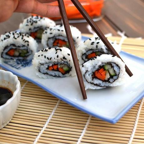 Cucumber & Carrot California Sushi Roll (Vegan Recipe)