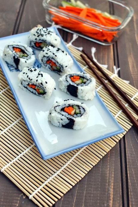 Cucumber & Carrot California Sushi Roll (Vegan Recipe)