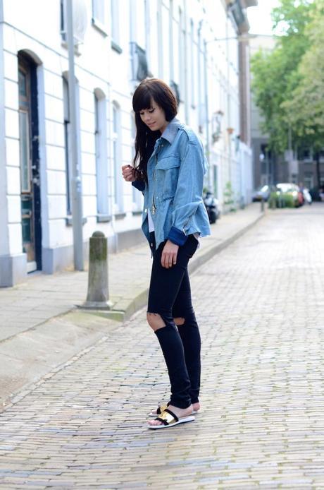 how to wear slides denim jacket
