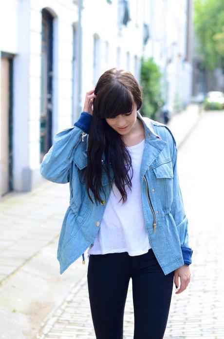 three floor peplum denim jacket