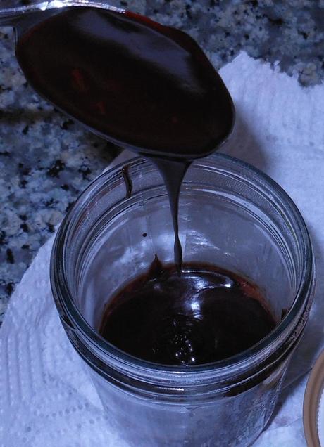 Note how the syrup coats the spoon.  This is different than the Hershey's syrup recipe which looks like this: