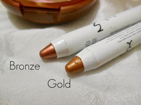 NYX Jumbo Eye Pencils (Gold, Bronze) : Review, Swatches
