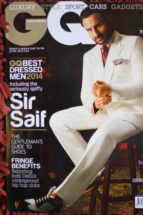 Saif Ali Khan in Double Breasted White Suit Covers GQ India June 2014