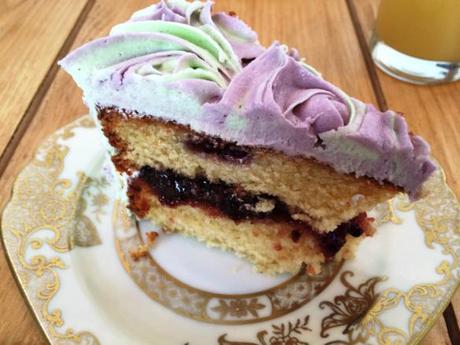 blackberry and mint cake purple icing swirl vintage tea plate