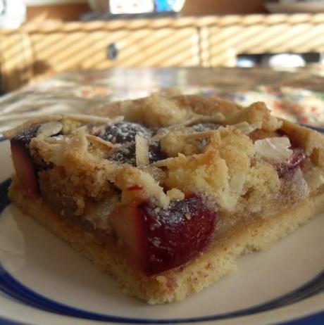 A deliciously different and fruity and nutty crumble cake!