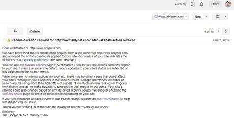 Manual spam action revoked