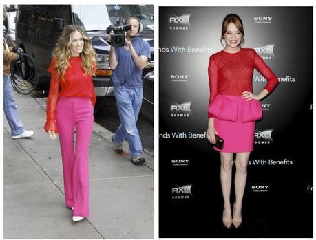 Sarah Jessica Parker and Emma Stone both rock the pink/red colour combination. 
