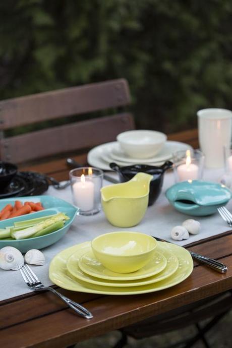 Colorful melamine dinnerware for indoor and outdoor meals