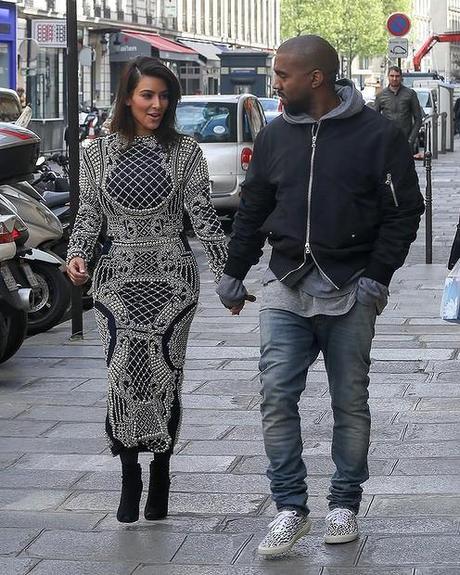 kim and kanye on the Rue Pierre Charron Paris womens fashion mens fashion celebrity fashion 