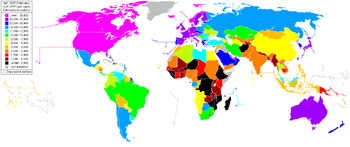 World map showing 2007 estimates about GDP (PP...