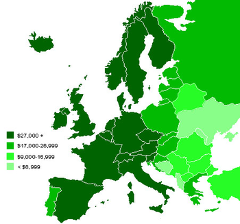 Map showing regional variation in European GDP...