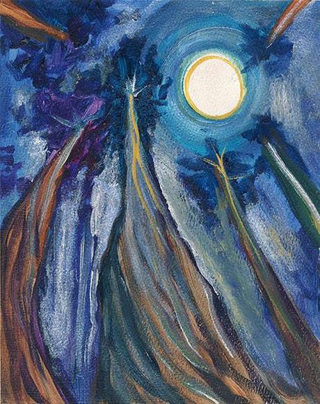 Study of Moonlit Redwoods. 10” x 8” (14” x 11” matted), Acrylic on Paper, © 2014 Cedar Lee