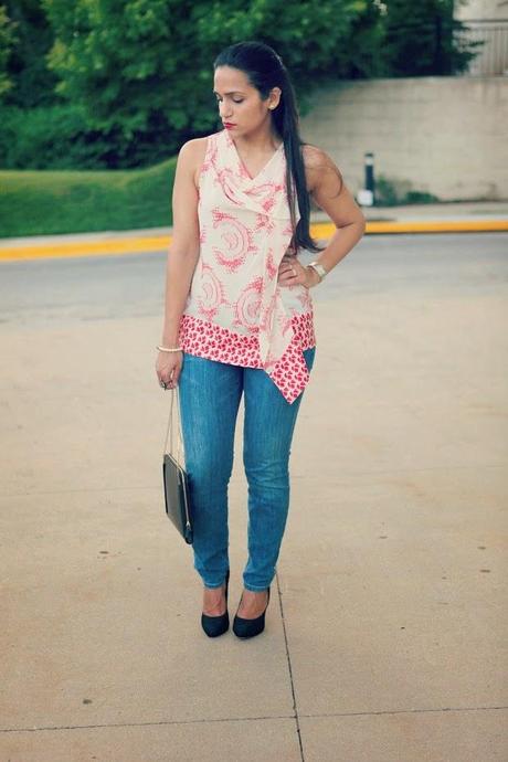 Blouse - DVF , Jeans - Miss Sixty, Pumps - Dolce Vita, Bag - Zara, Tanvii.com