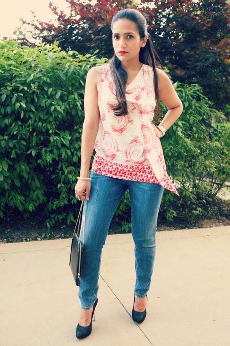 Blouse - DVF , Jeans - Miss Sixty, Pumps - Dolce Vita, Bag - Zara, Tanvii.com