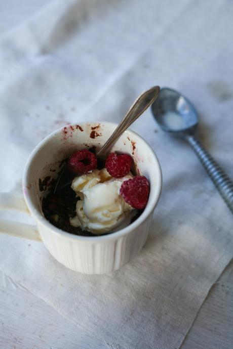 Hazelnut and Raspberry Brownie in a Mug