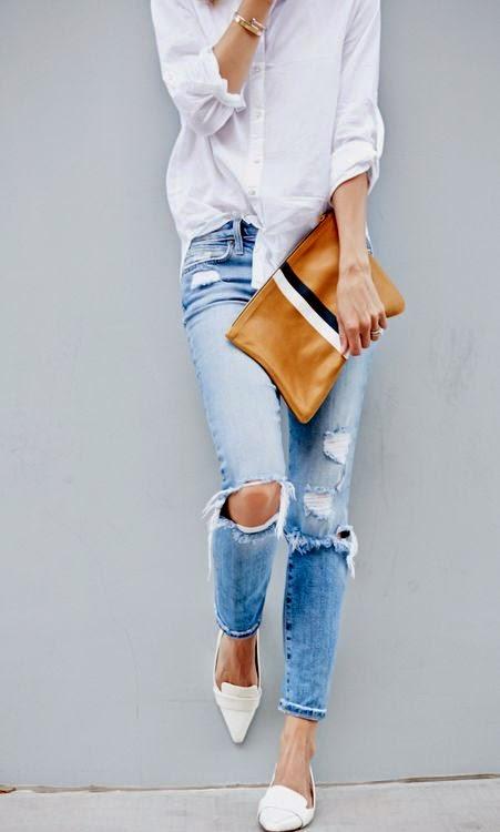 ripped denim, ootd, white shirt, blue, inspiration, light, fashion blogger