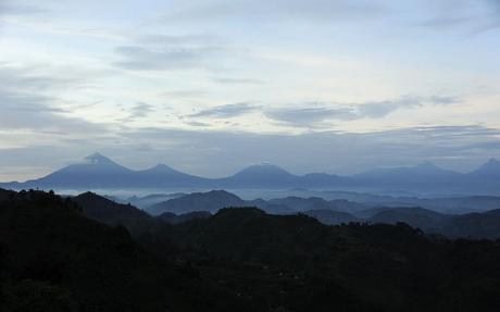 View of the Virunga Volcanoes from Nkuringo Gorilla Camp. Photo Robert Brierley