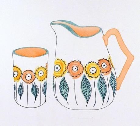 Vintage Pitcher And Cup With Flowers Artwork