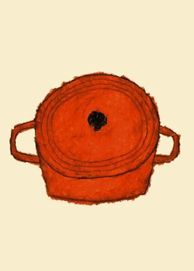 Red Cast Iron Pot Illustration Kitchen Art